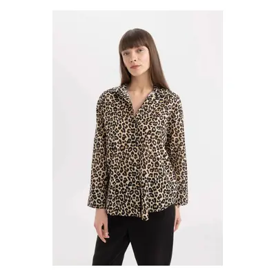 DEFACTO Oversize Fit Long Sleeve Leopard Print Voile Shirt