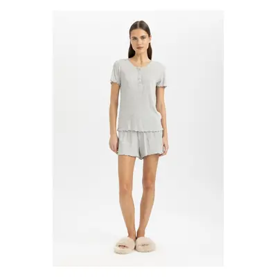 DEFACTO Fall in Love Ribbed Short Sleeve Pajama Set with Shorts