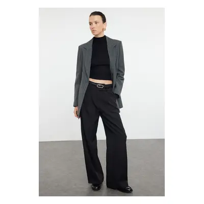 Trendyol Black Waist Detailed Wide Leg/Wide Leg Woven Trousers