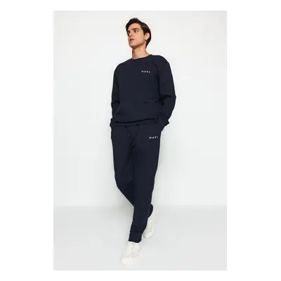 Trendyol Navy Regular Fit Embroidered Knitted Pajamas Set