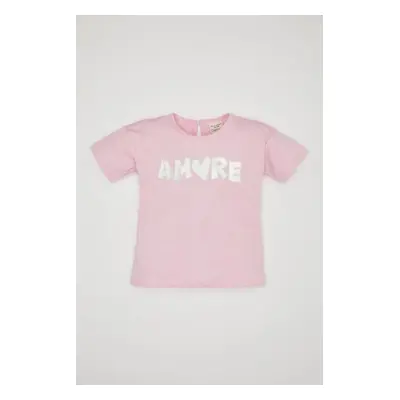 DEFACTO Baby Girl Crew Neck Printed Short Sleeve T-Shirt