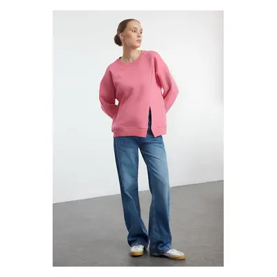 Trendyol Pink Slit Detailed Oversize/Wide Fit Knitted Sweatshirt