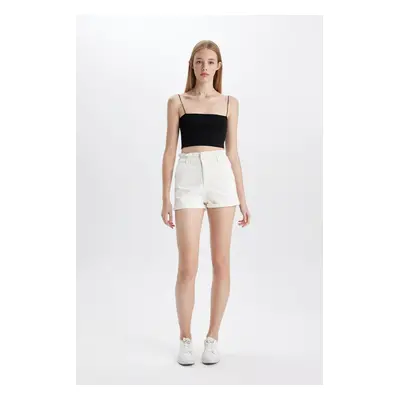 DEFACTO Paperbag High Waist Fold-Ankle Jean Shorts