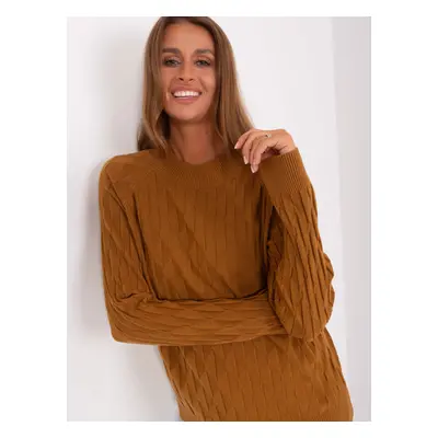 Light brown women's classic sweater with patterns