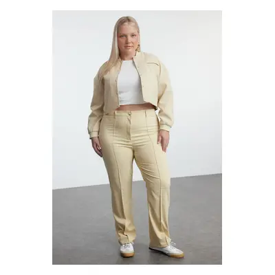 Trendyol Curve Mink Stitch Detailed Straight Cut Woven Trousers