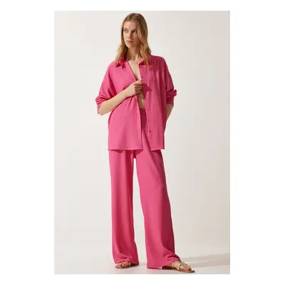 Happiness İstanbul Women's Pink Casual Knitted Shirt Pants Suit