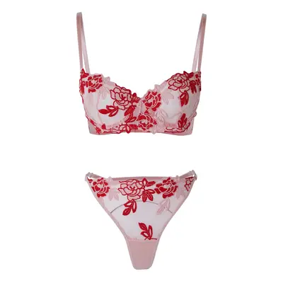 Trendyol Red Embroidered Lace String Strapless Capless Knitted Underwear Set