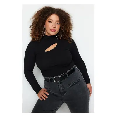 Trendyol Curve Black High Neck Plain Body Fitted Ribbed Knit