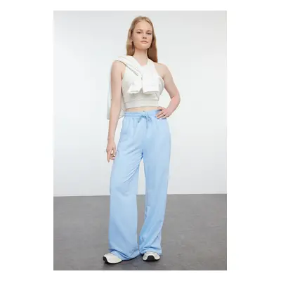 Trendyol Blue Cotton Wide Leg Thin Knitted Sports Sweatpants