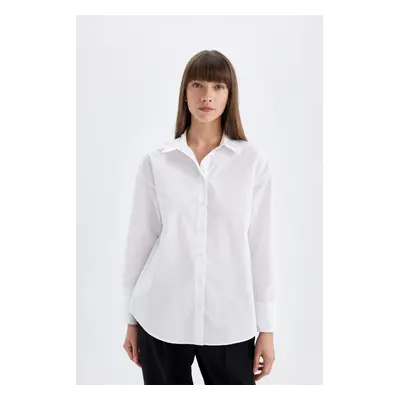 DEFACTO Oversize Fit Shirt Collar Button Down Poplin Long Sleeve White Shirt