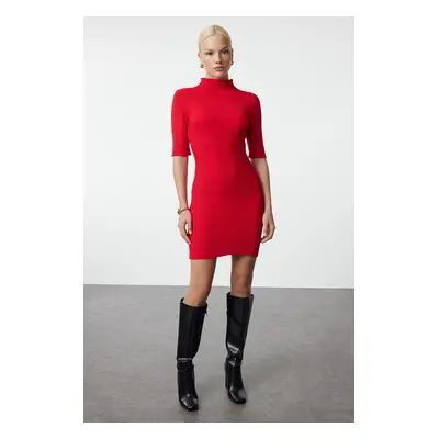 Trendyol Red Mini Knitwear Stand Collar Dress