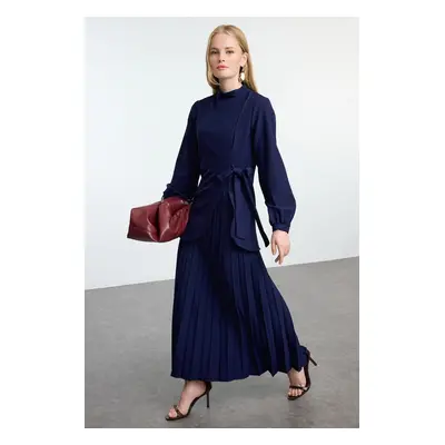 Trendyol Navy Blue Crepe Woven Pleat Detailed Dress