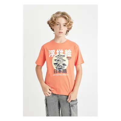 DEFACTO Boy's Crew Neck Printed Short Sleeve T-Shirt