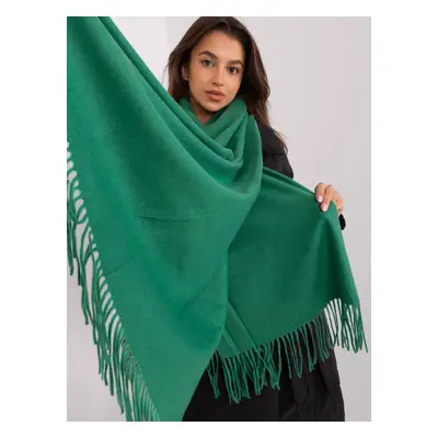 Dark green knitted scarf with fringe