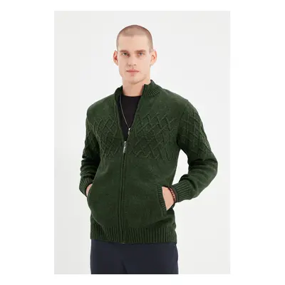 Trendyol Khaki FL Men's Regular Half Turtleneck Baklava Knitwear Cardigan