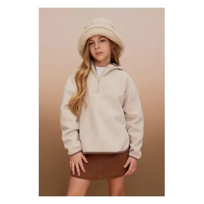 DEFACTO Girl's Oversize Fit Hooded Plush Sweatshirt