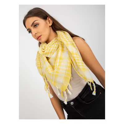 Light yellow and white scarf with fringe