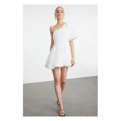 Trendyol White A-Line Balloon Skirt Detailed One Shoulder Poplin Woven Short Dress