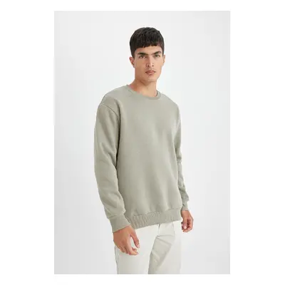 DEFACTO Men's Khaki Oversize Fit Crew Neck Thick Fabric Basic Plain Sweatshirt