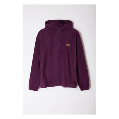 Trendyol Purple Unisex Oversize/Wide Cut Half Zip Hooded Embroidered Fleece Sweatshirt