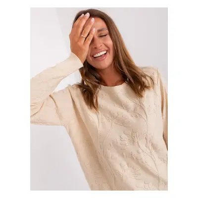 Light beige women's classic sweater with cuffs