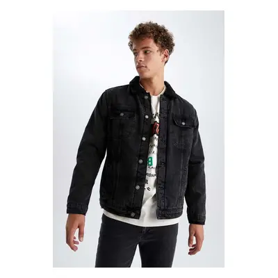 DEFACTO Slim Fit Faux Fur Collar Jean Jacket