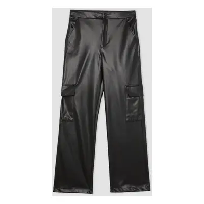 DEFACTO Straight Fit Faux Leather Trousers