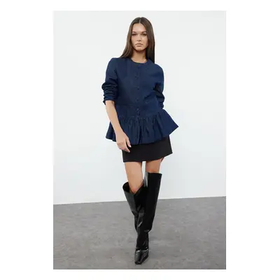 Trendyol Dark Blue Regular Denim Jacket with Ruffle Skirt