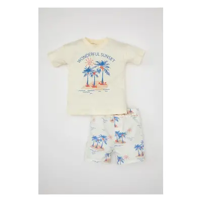 DEFACTO Baby Boy Palm Tree Patterned Short Sleeve T-Shirt Shorts 2-Piece Set