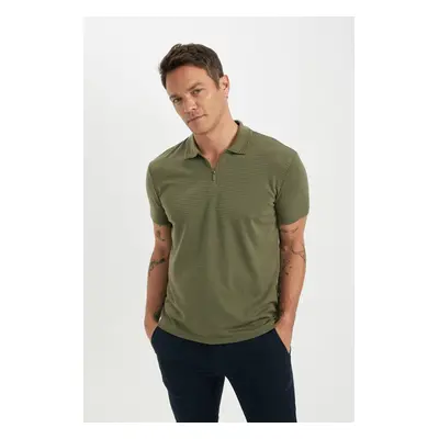 DEFACTO New Regular Fit Zipper Short Sleeve Polo Basic T-Shirt