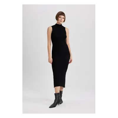 DEFACTO Fitted Half Turtleneck Basic Plain Sleeveless Midi Knit Dress