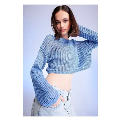 DEFACTO Crop Crew Neck Crochet Sweater