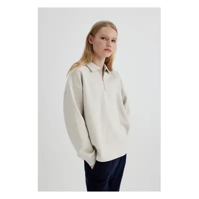 DEFACTO Relax Fit Polo Neck Thick Sweatshirt