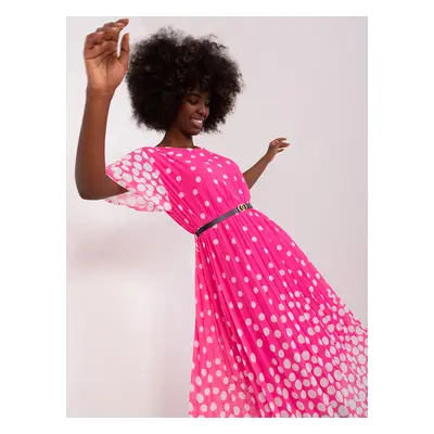 Pink and white polka dot midi dress