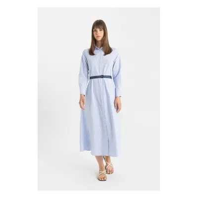 DEFACTO Shirt Collar Poplin Basic Long Sleeve Dress