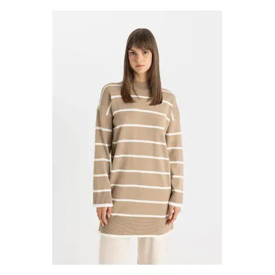 DEFACTO Women's Regular Fit Striped Half Turtleneck Knitwear Sweater Tunic