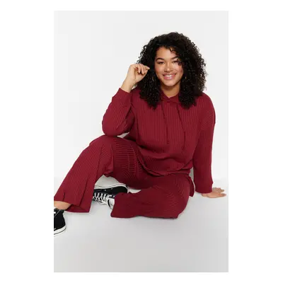 Trendyol Curve Burgundy Knitted Top and Bottom Set