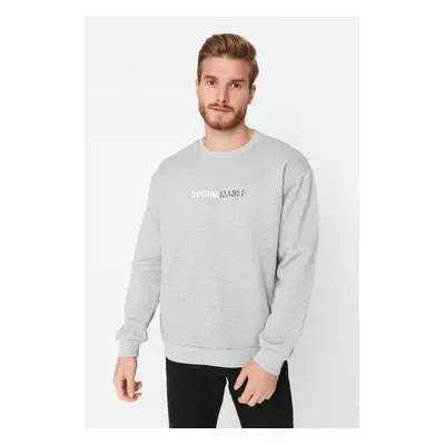 Trendyol Grey Oversize/Wide Cut Slogan Printed Sweatshirt