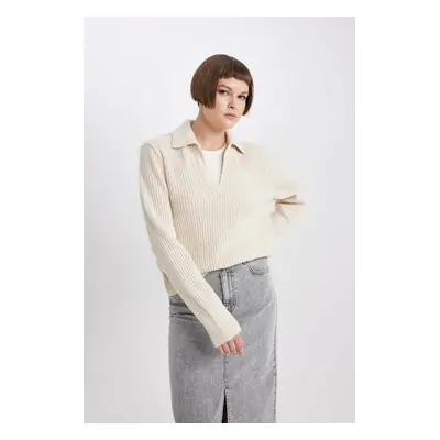 DEFACTO Relax Fit Polo Neck Lace Sweater