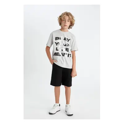 DEFACTO Boy's Printed Short Sleeve T-Shirt Shorts 2-Piece Set