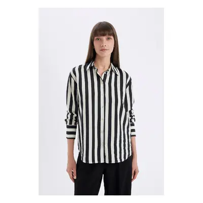 DEFACTO Oversize Fit Shirt Collar Striped Long Sleeve Shirt