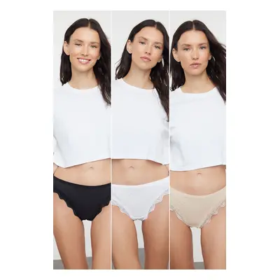 Trendyol Black-White-Skin 3-Pack 100% Cotton Thong Knitted Panties