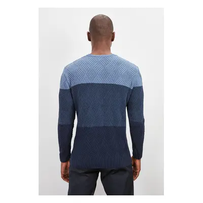 Trendyol Anthracite Regular Crew Neck Color Block Knitwear Sweater