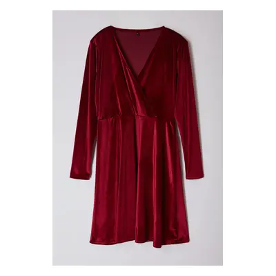 Trendyol Curve Burgundy Velvet Knit Plus Size Dress