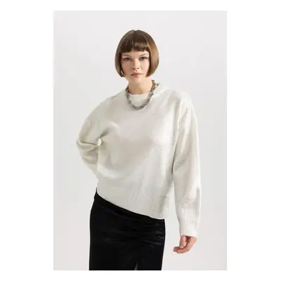 DEFACTO Relax Fit Crew Neck Foil Printed Sweater