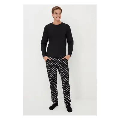 Trendyol Black Regular Fit Printed Knitted Pajama Set