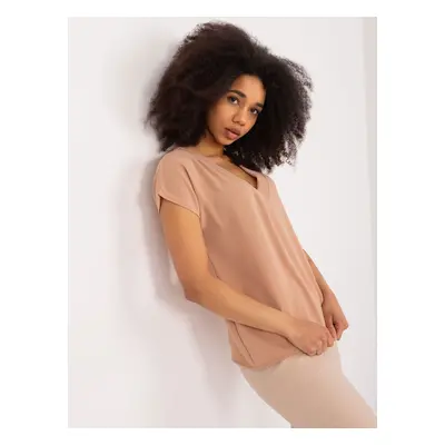 Camel blouse BASIC FEEL GOOD with short sleeves