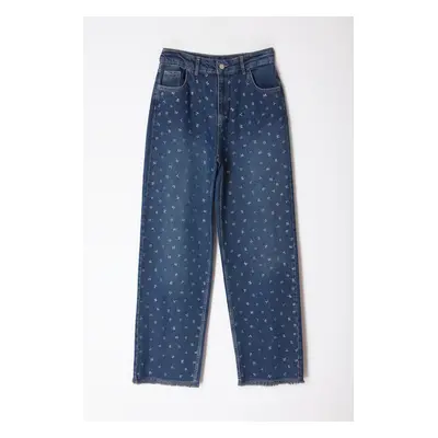 Trendyol Limited Edition Blue Stone Detailed High Waist Wide Leg Jeans