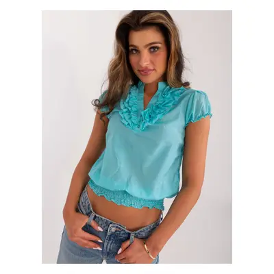 Turquoise summer blouse with a touch of silk