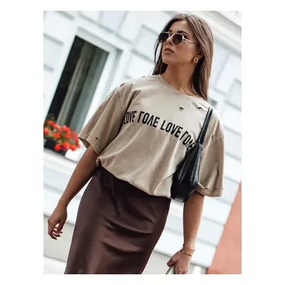 Women's T-shirt with print BONGANIR beige Dstreet